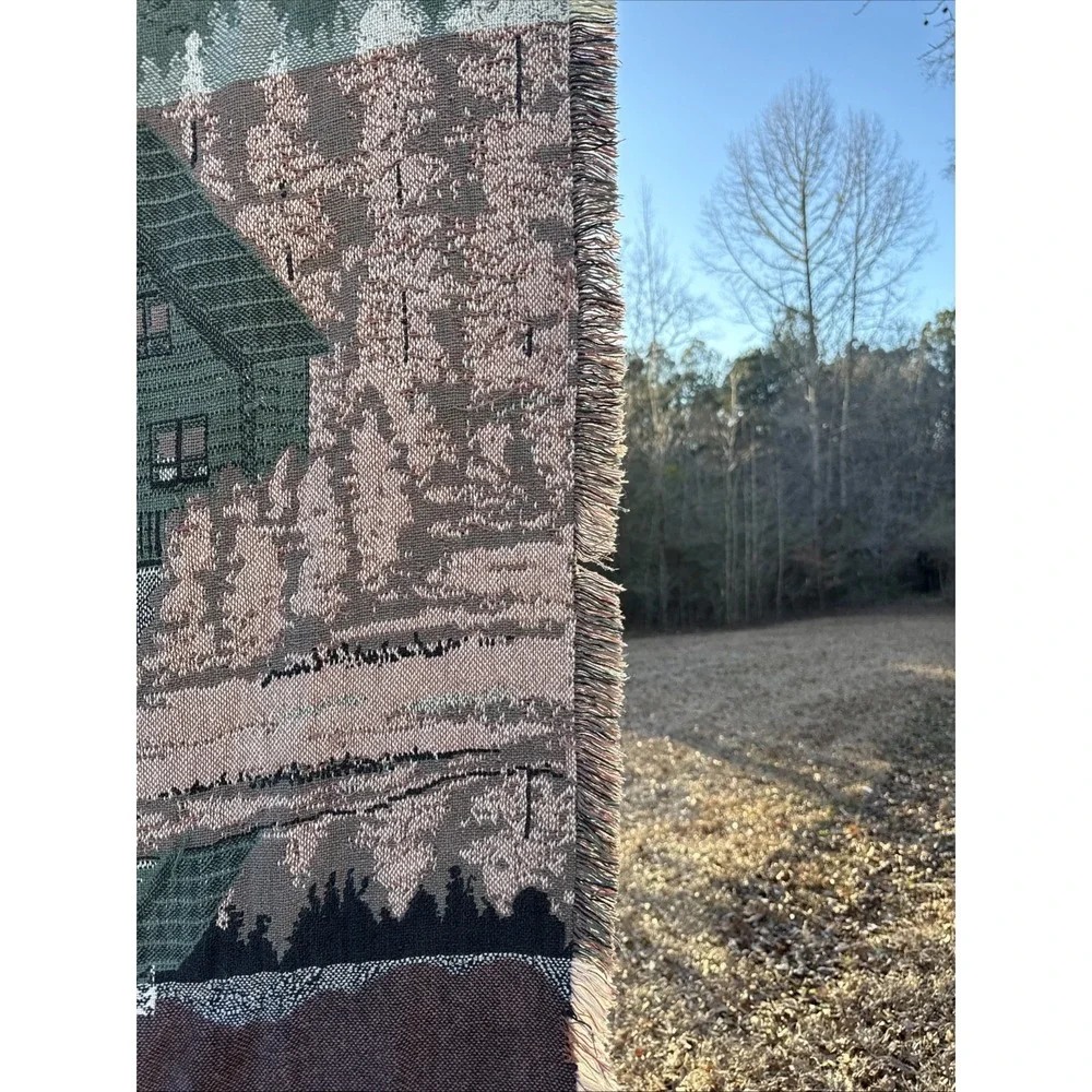 Mountain Lakefront Cabin Throw Blanket Thick Vintage 44x68